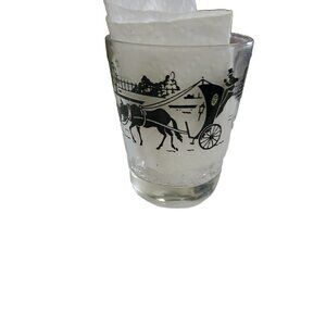 Libby 4oz Glass Buggy Cars Carriage Tricycle Black/ Clear Barware Collector VTG